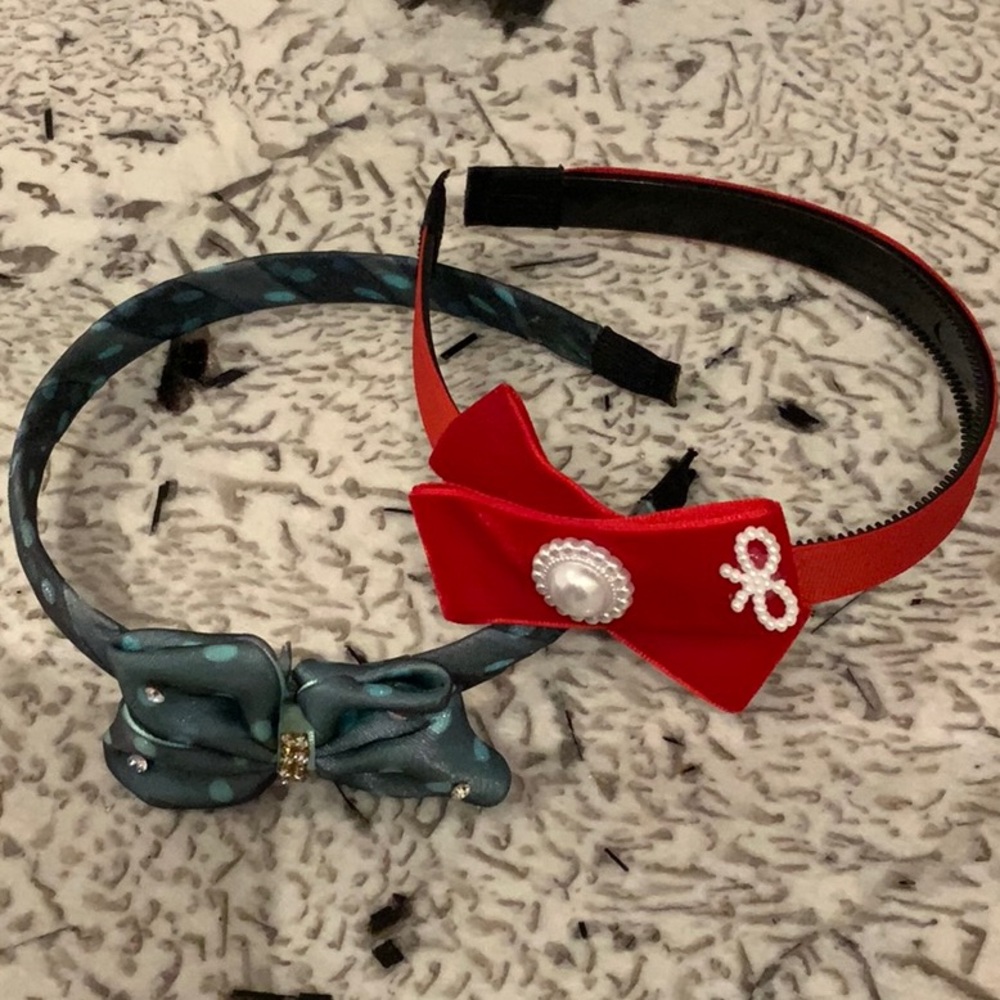 Red and Blue Bow Headband Set